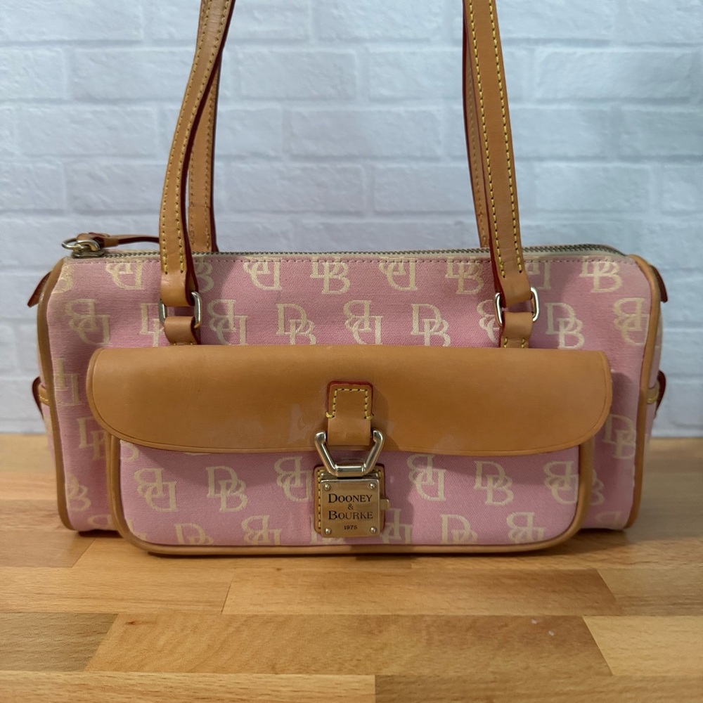 Dooney & Bourke Pink and Tan Shoulder Bag Y2K Vintage
